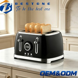 BESTONE 4-Slice <b>Toaster</b> With Digital Timer Defrost Reheat Cancel Function Stainless Steel Housing Household Use - Product Image 1