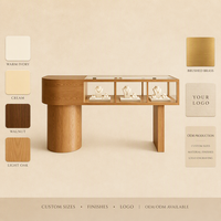 Vitrine de présentation de bijoux moderne en bois grainé avec comptoir en verre et éclairage LED, meuble de présentation de luxe pour la vente au détail
