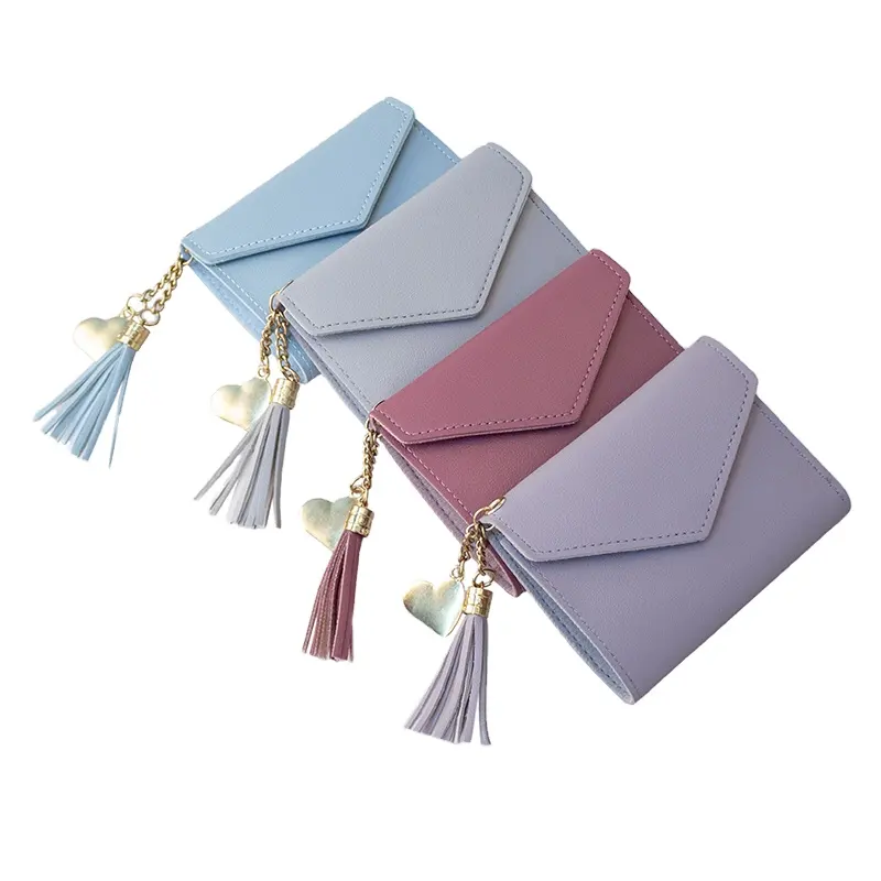 Novo Minimalista Pequeno Curto Barato Mini Bonito Magro Carteiras De Couro Para Mulher Senhoras Meninas Bolsas Elegantes Tassel De Mujer 2021