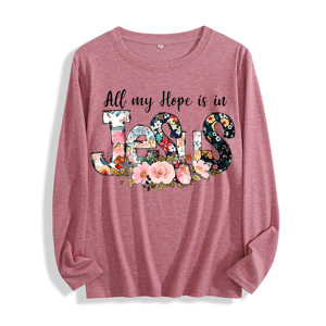 100% cotone "tutta la mia speranza è In Jesus Floral Graphic" T - Shirt a maniche lunghe, Multi-colori - Product Image 4