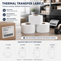Label Transfer Termal Warna Kustom 2x1 2x2 2x3 2x4 Inci, Kertas Semi Gloss, Stiker Gulungan Perekat, Label Pengiriman Barcode