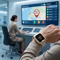 EV06 Montre pour handicapés visuels 4G GPS WiFi LBS Position Alarme de chute SOS Telecare Moniteur de santé avec bande en silicone