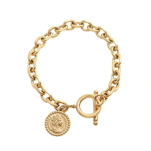 Pulseras de Acero Inoxidable con Hebilla OT Chapada en Oro de 18K, Diseño Redondo con Imagen de Cabeza de Reina, Textura Vintage para Mujer - Product Image 2