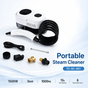 เครื่องทำความสะอาดไอน้ำแบบมือถือ 1500W 3 บาร์ ความจุ 1000 มล. เครื่องทำความสะอาดแบบพกพาแรงดันสูง พร้อม 6 ระดับปรับความร้อนได้ ร้อนเร็ว รับผลิตแบบ OEM ODM - Product Image 1