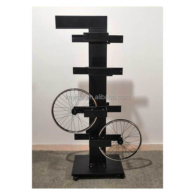 Customized Design Knock-down Double Sided Metal 8 Shelves Bicycle Wheels Floor Stand Bike Wheel Rim Display Rack