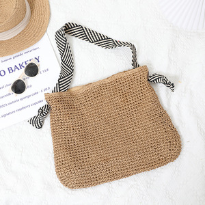 Bolso de compras de moda para mujer joven, bolsa de mano de paja de papel a rayas de dos tonos para playa y vacaciones, novedad de verano <span class=keywords><strong>2022</strong></span> - Product Image 4