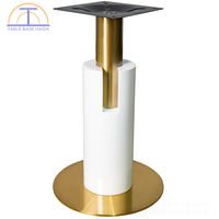 Table à manger ronde moderne bicolore, piédestal blanc et or, acier inoxydable brossé, base de table pour hôtel, pied de table en métal