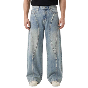 TOPSHOW Pantalones Vaqueros de Hombre de Cintura Alta con Volantes, Tejido Vaquero Lavado Estilo Hip Hop, Retro y de Pierna Ancha - Product Image 1
