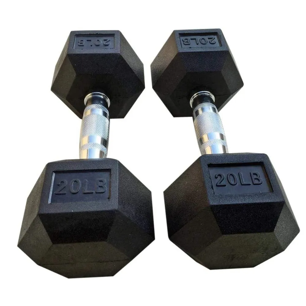 Fabrika toptan 20kg kauçuk kaplama Kurz Hantel Mancuernas De spor ücretsiz ağırlıkları özel dambıl Set altıgen Hex Dumbbells