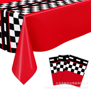 Racing <b>Tablecloth</b> Black White Checkered <b>Rectangle</b> Disposable PE <b>Tablecloth</b> For Birthday Party Decorations - Product Image 3