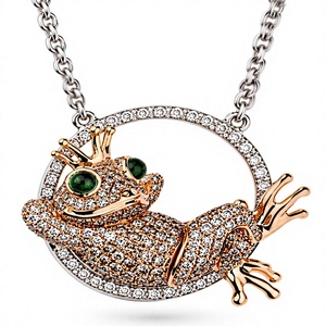Collar con Colgante de Rana en Tono Dorado con Incrustaciones de Circonio y Piedra Verde, Cadena Circular, Joyería de Moda para Mujer - Product Image 1