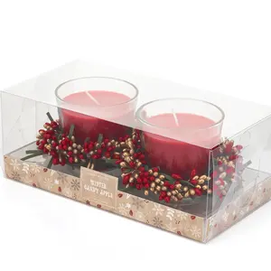מכירה חמה נרות חג המולד מותאם אישית יוקרה צנצנת זכוכית 120 גרם*2 שעוות סויה חג נרות ריחניים סט מתנה