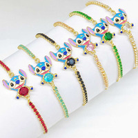 Bracelet chaîne tennis BC1615 plaqué or 18 carats avec breloque arc-en-ciel en émail et zircon cubique