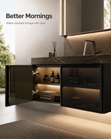 Bespoke Luxury Traditional Italian Black Glass Door Bathroom Vanities Smart Mirror Aluminum Frame Floating Units for High End
