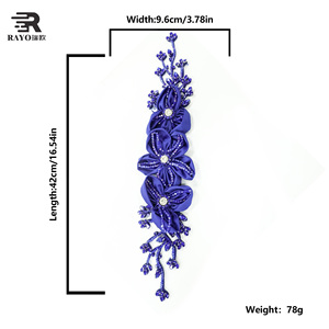 Aplique de Flores 3D Hecho a Mano de Alta Calidad, 9*42mm, con Pedrería, para Coser en Vestidos de Novia, Aplique de Pedrería para Manualidades - Product Image 4