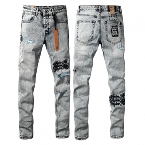 Jeans de Diseñador para Hombre, Marca Original, Tejidos Elásticos, Color <span class=keywords><strong>Oscuro</strong></span> Desgastado, Denim Desgarrado, Lavado a la <span class=keywords><strong>Piedra</strong></span>, Estilo Urbano de Verano - Product Image 5