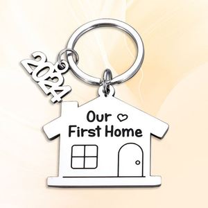 2024 Recuerdo de la Nuestra Primera Mudanza, Llavero Colgante de Acero Inoxidable con Forma de Casa, Regalo de Inauguración de Casa para Parejas - Product Image 4