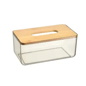 Ds1516 Acryl Papier Doos Servet Box Acryl Transparant Bamboe Hout Cover Tissue Box Vuilniszak Dispenser Rolhouder