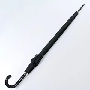 Parapluie droit classique noir imperméable de 23 pouces, 8 baleines, semi-automatique, pour cadeaux d'affaires, en tissu pongé 190T, avec poignée en caoutchouc - Product Image 2