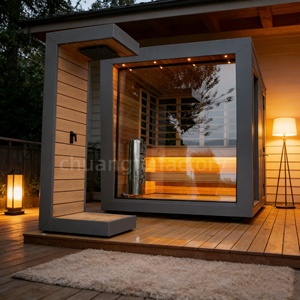 Sauna extérieur en <span class=keywords><strong>bois</strong></span> de cèdre rouge massif avec <span class=keywords><strong>douche</strong></span>, doté de rayons infrarouges modernes combinés à un chauffage électrique traditionnel - Product Image 5