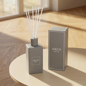 Aikun Any Scent Small Order 3 Day Sample 7 Day Ship 270 Milliliter Gray Square Glass <b>Reed</b> <b>Diffuser</b> Set with Water Transfer Logo - Product Image 1