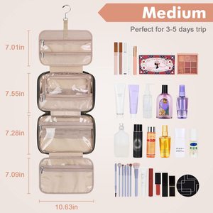Bolsa de almacenamiento de cosméticos de maquillaje portátil de 4 secciones de gran capacidad multifunción estilo dama cierre de cremallera Material de poliéster carta - Product Image 2