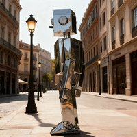 Sculptures extérieures de robots humanoïdes en acier inoxydable, personnalisables, de grande taille, de style science-fiction moderne, pour la décoration de quartiers commerciaux
