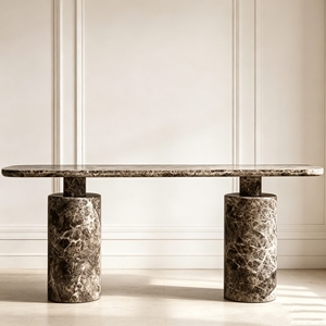 Mesa <span class=keywords><strong>Consola</strong></span> Moderna de Cuatro Arcos, Escultórica, de Mármol Natural, Piedra <span class=keywords><strong>Blanca</strong></span> con Vetas Negras Fragmentadas, para Entrada o <span class=keywords><strong>Recibidor</strong></span> - Product Image 5