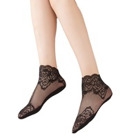Chaussette sexy antidérapante à doublure invisible pour femme Chaussettes courtes noires confortables et respirantes à la cheville Chaussettes d'été en dentelle pour femme
