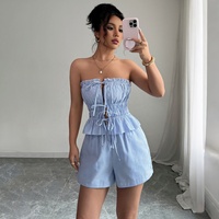 D&M OEM Vêtements de sport d'été pour femmes, ensembles courts, logo de marque, hauts à épaules dénudées et short de loisirs, ensemble de 2 pièces, survêtements pour femmes