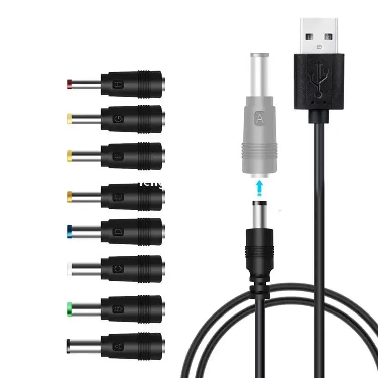 DC power cord USB to 5.5*2.1 multi-function dc Exchange plug USB to 5521 male connector 8-in-1 charging cable