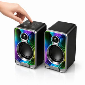 Magnifiques enceintes de bureau stéréo RGB tactiles à flux continu, double mode filaire et sans fil, conception à câble unique - Product Image 3