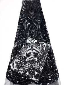 Tissu en dentelle africaine Aso Ebi tridimensionnelle tricotée et brodée, élégante, violette, à sequins et perles, tendance, pour mariages et sacs de cérémonie - Product Image 6