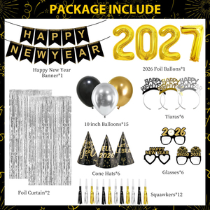 Kit de Artículos para Fiesta de Nochevieja, <span class=keywords><strong>Feliz</strong></span> <span class=keywords><strong>Año</strong></span> Nuevo 2027, Pancarta, Letras de Látex, Gorro de Papel Metálico, Gafas, Diadema, Borlas, Cortina, Decoración - Product Image 2