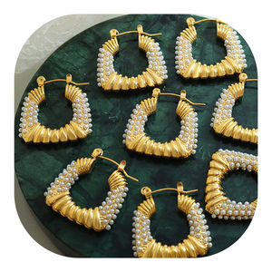 Pendientes de Aro Colgantes de Perlas Chapados en Oro de 18k de Acero Inoxidable Impermeables Personalizados de Moda, Novedad - Product Image 1