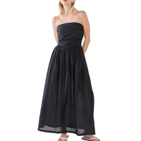 Robe longue noire en tube pour femme, froncée sur le côté, taille haute, légère, en mélange de coton, décontractée, pour la plage, vente en gros
