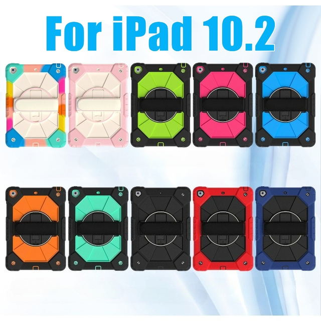 Shockproof Stand Kids Safe Cover for iPad 10.2inch 7th/8th/9th Rotating Hand Strap Heavy Duty Tablet Protective Case