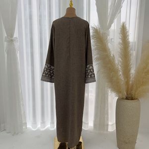 Brown Muslim <b>Women</b> <b>Abaya</b> Long Sleeve Maxi Dress Floral Sleeve Embroidery Traditional Islamic Wear - Product Image 1