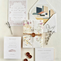 Juego de Invitaciones de Boda de Lujo con Impresión Tipográfica, Logotipo Personalizado, Cartulina de Alta Gama, Impresión Digital, Sobres con Relieve, Tarjetas RSVP, Papel