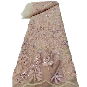 新娘刺绣蕾丝网布100% 涤纶刺绣齐达纺织亮片装饰弹性礼服材料
