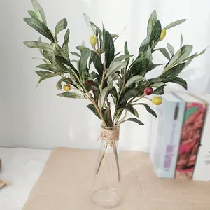 ZY615 Handmade Olive Branch Nordic Style Artificial Silk 4 Branch 10 Branch Olive Green Plant Leaf For Arrangement
