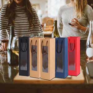 Sacs en papier personnalisés avec logo imprimé, multicolores, en carton, pour bouteilles de vin, avec poignée et fenêtre transparente, pour événements festifs, mariages - Product Image 6