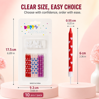 Bougies d'anniversaire imprimées cœur, 10 pièces par carte avec supports pour la décoration de gâteaux, fournitures de fête et programme de vente en gros
