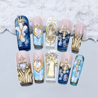 Nouveaux Ongles Press-on Faits Main en Acrylique Rose Croix, Couverture Complète, Pré-conçus, Vente en Gros, Motif Déesse Grecque, Haute Qualité, Pour Fêtes et Femmes