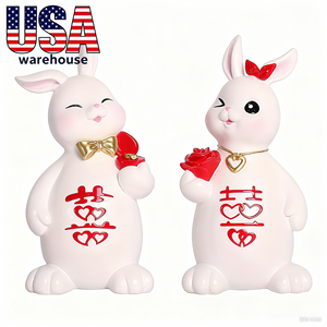 Cadeau de couple de lapin de printemps-<span class=keywords><strong>Statue</strong></span> en résine avec enveloppes rouges, décor de mariage - Product Image 2