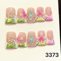 Faux ongles à presser faits main en forme de bec de canard 511-515, 10 pièces, réutilisables, en acrylique, pour enfants, motif carré artificiel