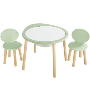 Table de jeu en bois pour enfants verte avec 2 chaises, plateau amovible et sac de rangement pour la chambre des tout-petits, la salle de jeux, les chambres d'enfants - Product Image 1