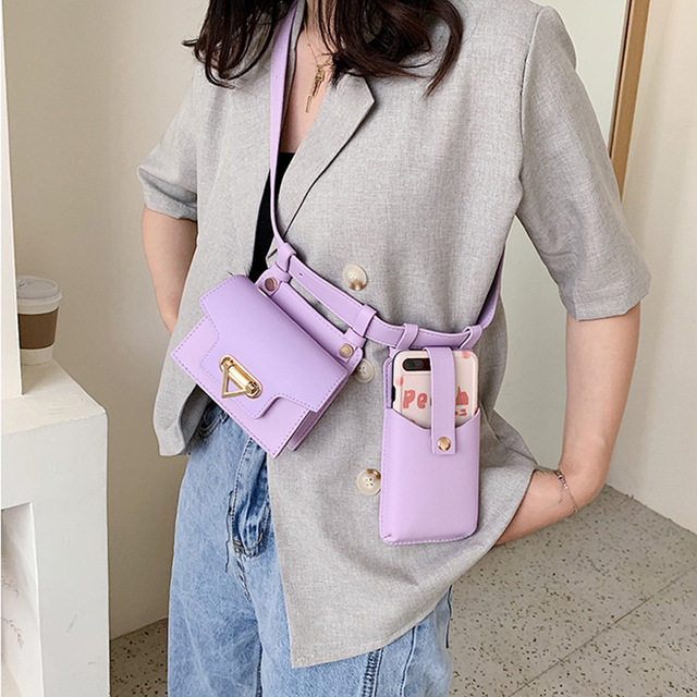 2021 Hot Sale Mini Cute Cell Phone Women Fashion Designer Pouch Clear Anti-Theft Crossbody PU Leather Button Closure Belt Bag