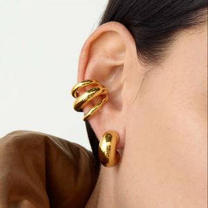 Fashion Cuff Earrings Geometric 18K Gold Plated Titanium Steel Ear <b>Clips</b> For Cartilage Piercing Yiwu Origin TE6914-G - Product Image 4