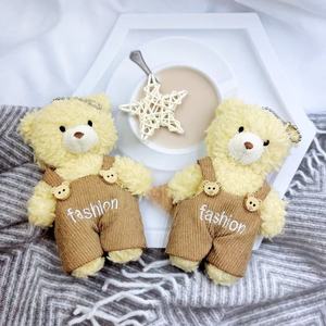 柔らかいぬいぐるみテディベアキーホルダーかわいいミニぬいぐるみクマ人形オーバーオールバッグペンダントファッションバックパック飾りかわいい小型 - Product Image 3